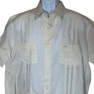 Vintage Oscar de la Renta Guayabera Short Sleeve Ivory Cream XL Linen Cotton
